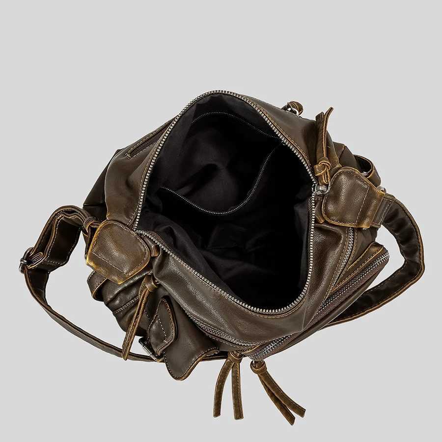 Vintage Mtiple Pockets Wen Shoder Bags Luxury Wed Pu Leather Crossbody Bag Motorcycle Bag Y2K Sac for Girls 2024 Z250516