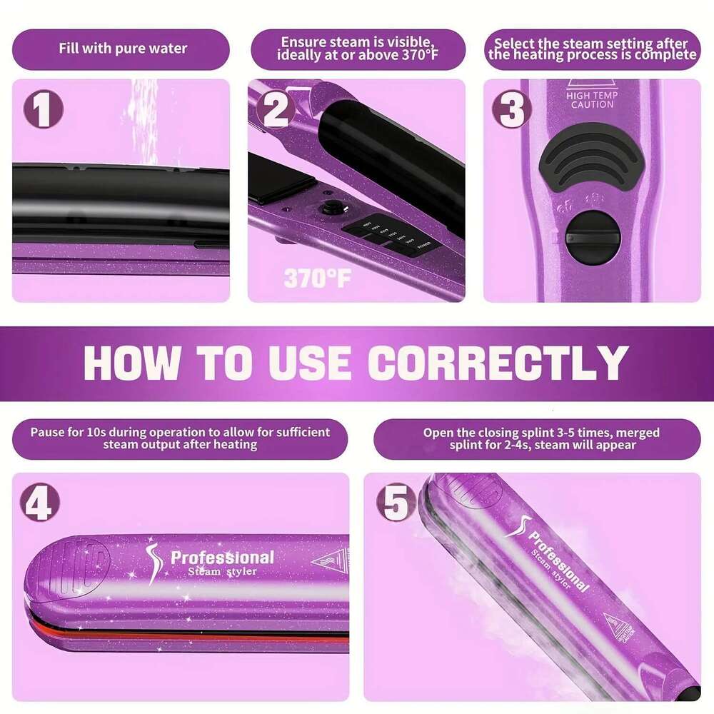 Steam Straighteners for Hair Professional Salon Ceramic Tourmaline Vapor Flat and Curler 2 in 1 Straightening Curling Iron