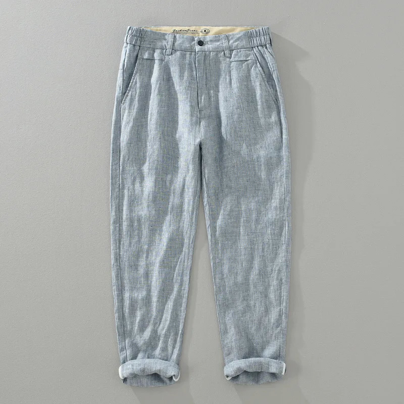 Summer Ankle Length Linen Mens Pants Breathable Pure White Casual For Men Clothing Solid Straight Track Trousers 250515