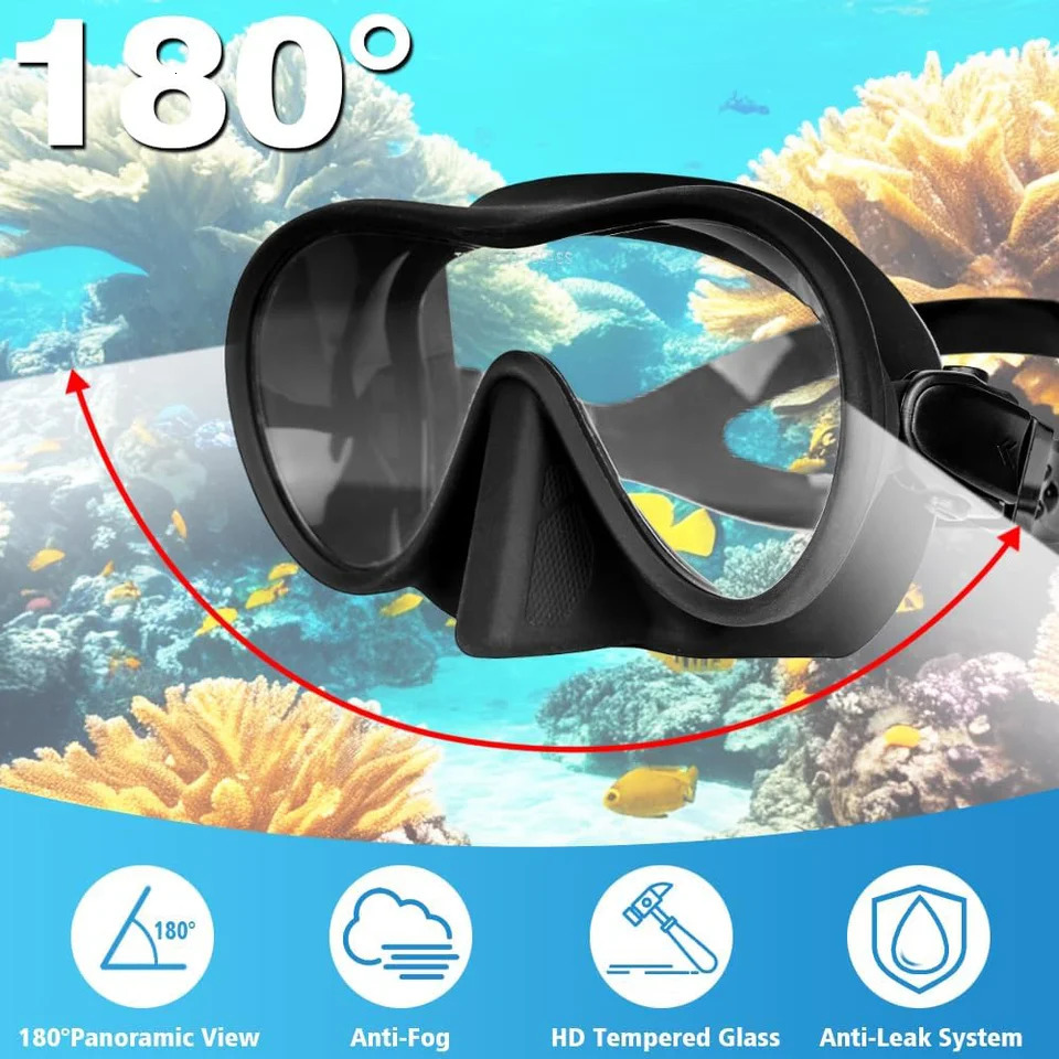 HD Panoramic Frameless Diving Mask Wet Snorkel Set With BC Poctet Ultra Wide View Tempered Glass Swimming Goggles for Adults 250514