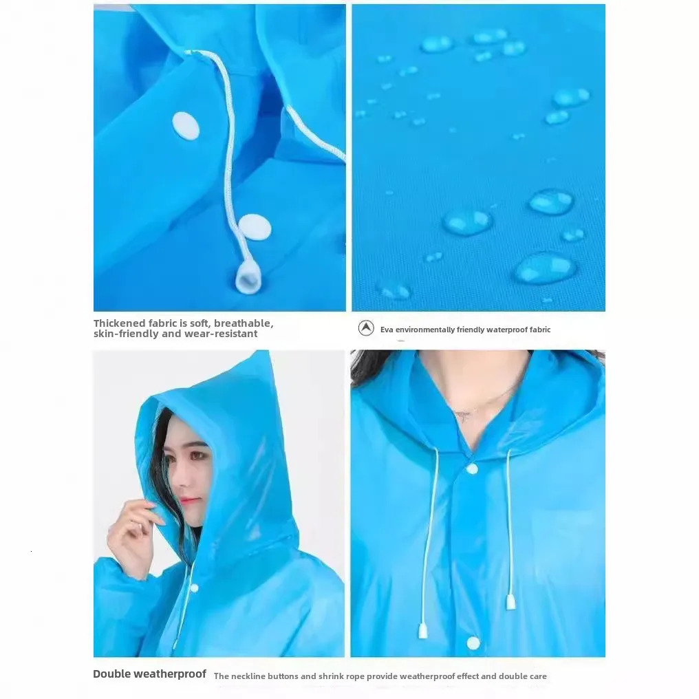 EVA Thickened Reusable Raincoat Poncho for Adults Kids Students Lightweight Waterproof Rainstorm Proof Outdoor Hiking Gear 250515