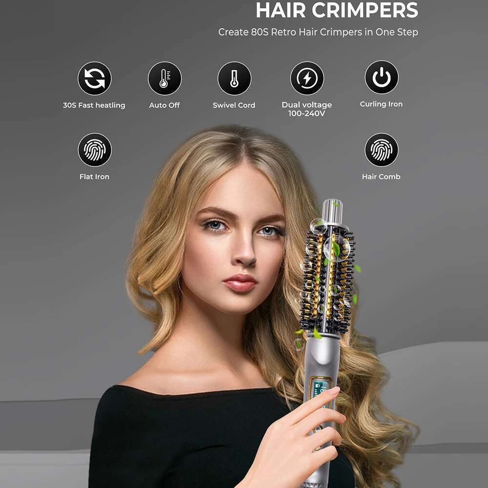 32mm Curling Ceramic Ionic Curler Straightener Anti-Scald Volumizing Hair Iron Heated Brush Electric Hot Comb