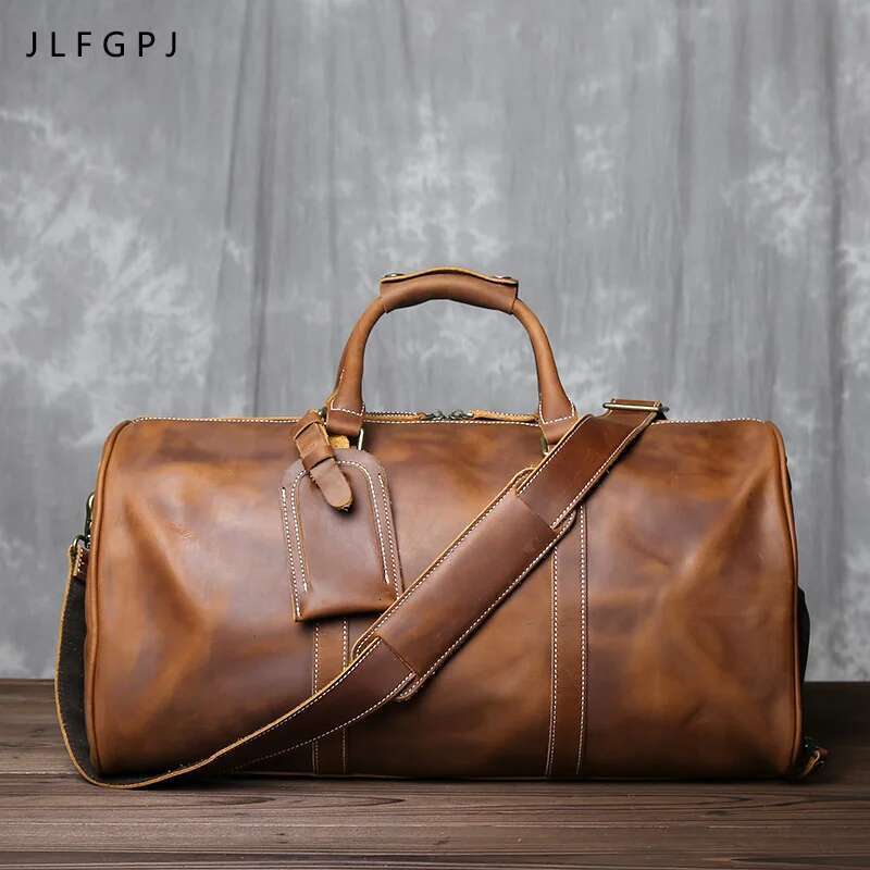 New Retro Male Carry-On Europe And America Crazy Horse Leather Travel Layer Cowhide Large Capacity Single Shoulder Bag
