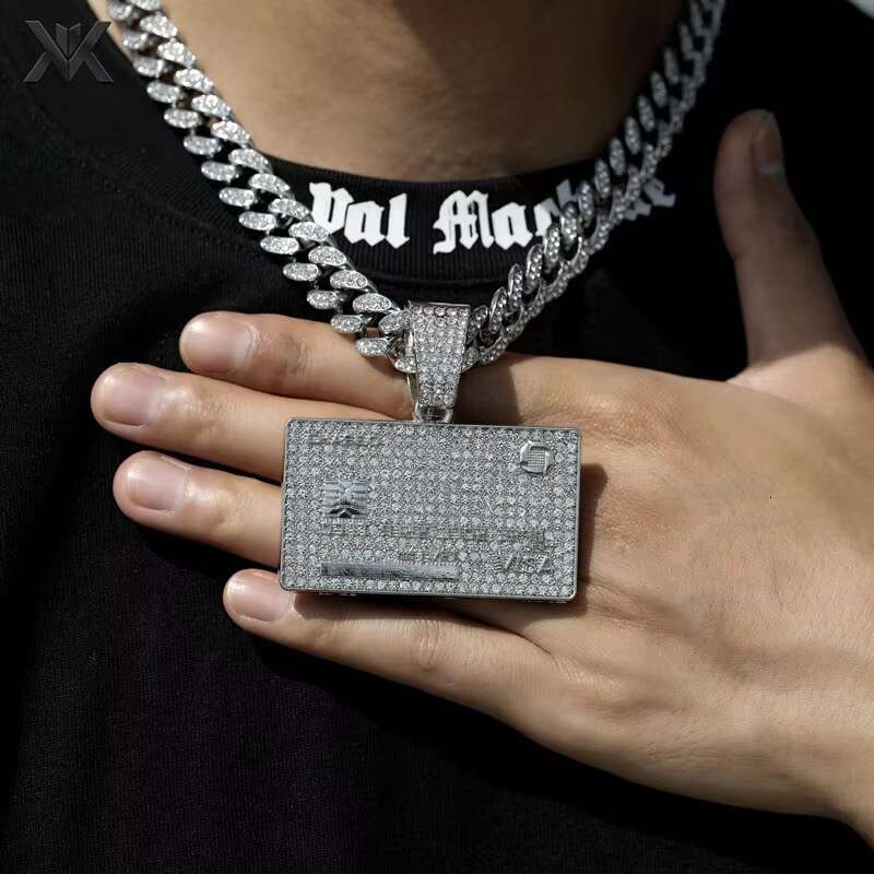 Heavy duty minimalist Vvs Moissanite big hip-hop ice cold credit card pendant sier Cuban chain necklace
