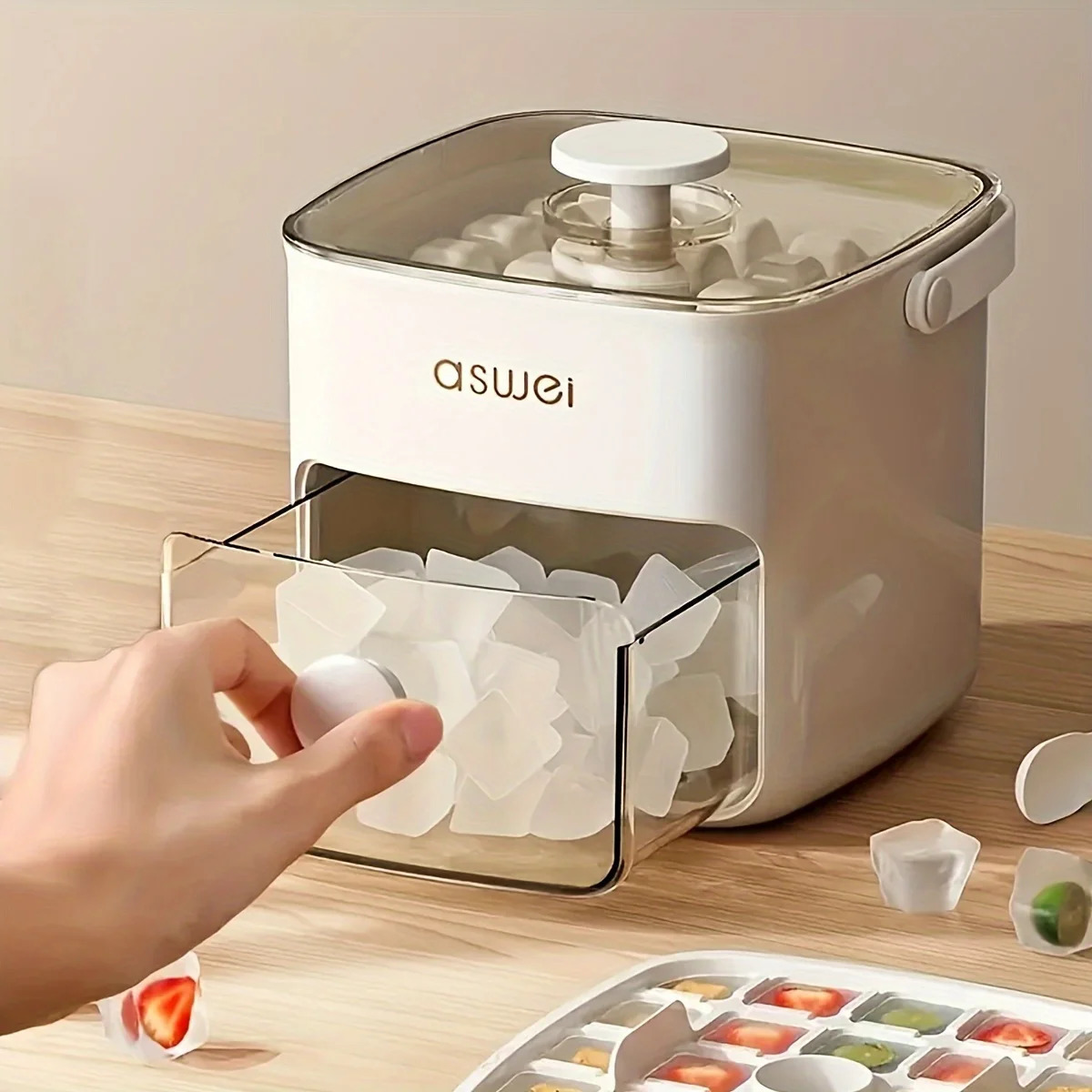 Large 48-grid Ice Cube Machine with Easy-to-slip Double-layer - Food-grade Plastic Storage Tray 250515