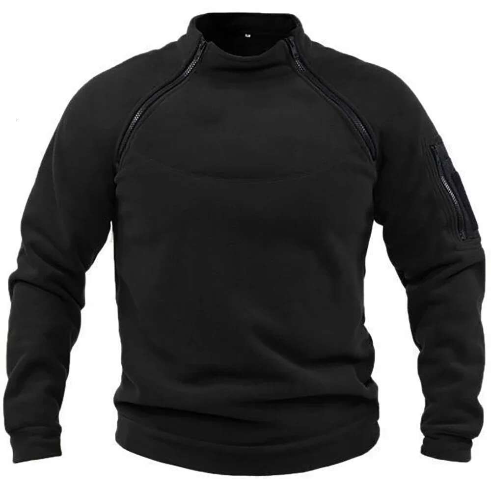 Winter Fleece Men's Pullover Solid Color Tactical Outdoor Jacket Standing Collar Sportwear Windproof Coats Male Thick Sweatshirt Designer