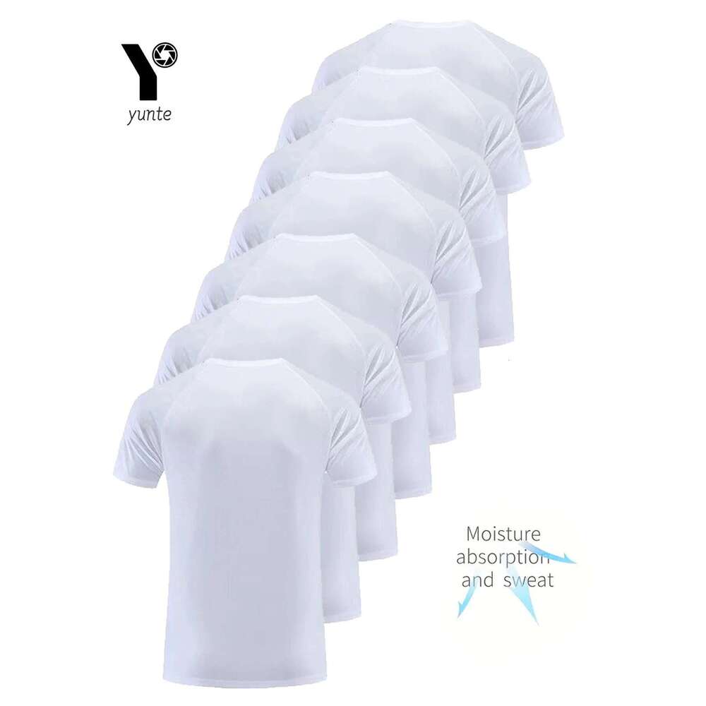 Round Neck T-Shirt 7-Piece White Ultra-Light Men's Quick-Drying Breathable Sweat-Absorbent Shirt Suitable for Fiess Gym and Ru