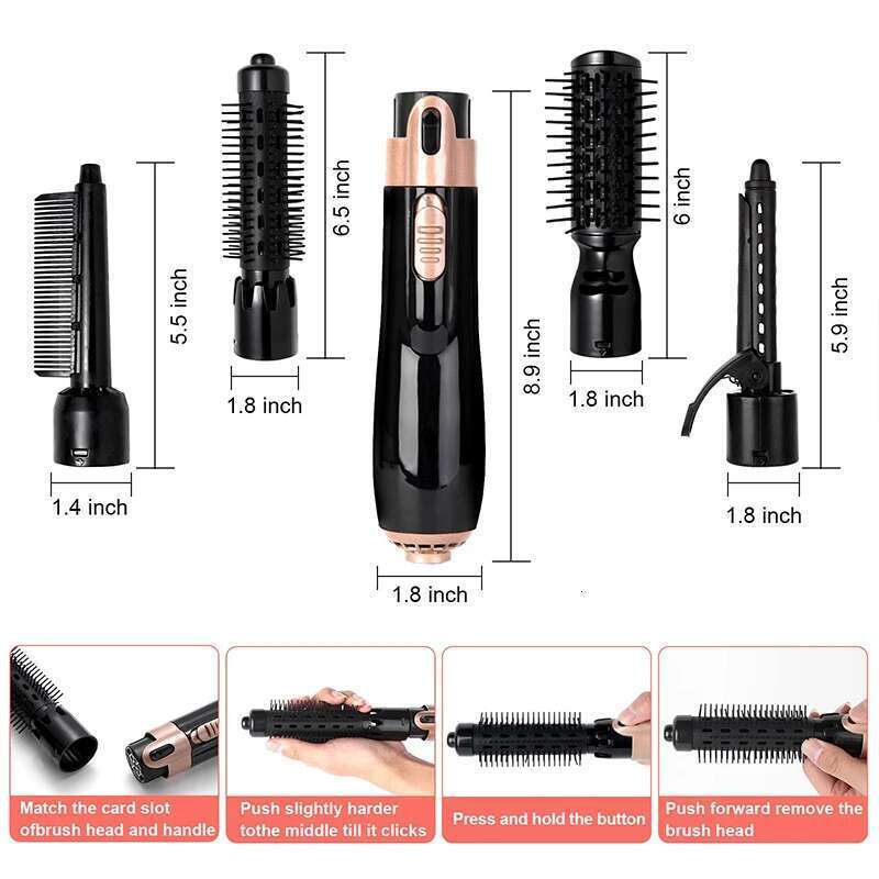 Multi-function negative ion hot air comb 4 in 1 hair dryer curling bar straightening brush