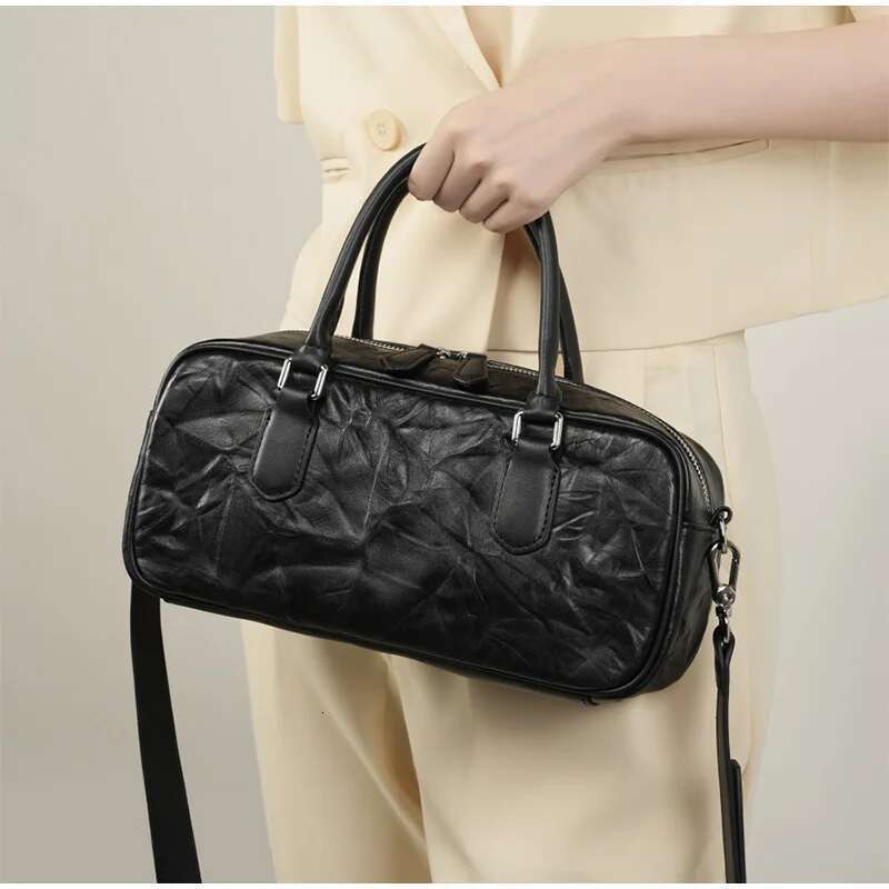 Genuine Leather White Handbag New Women's Bowling Niche Brand Designer Soft Commuting High-End Underarm Crossbody Bag