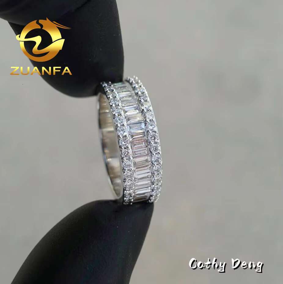 Lawstick cutting moissanite diamond hip-hop hoop pure silver men and women ice out ring