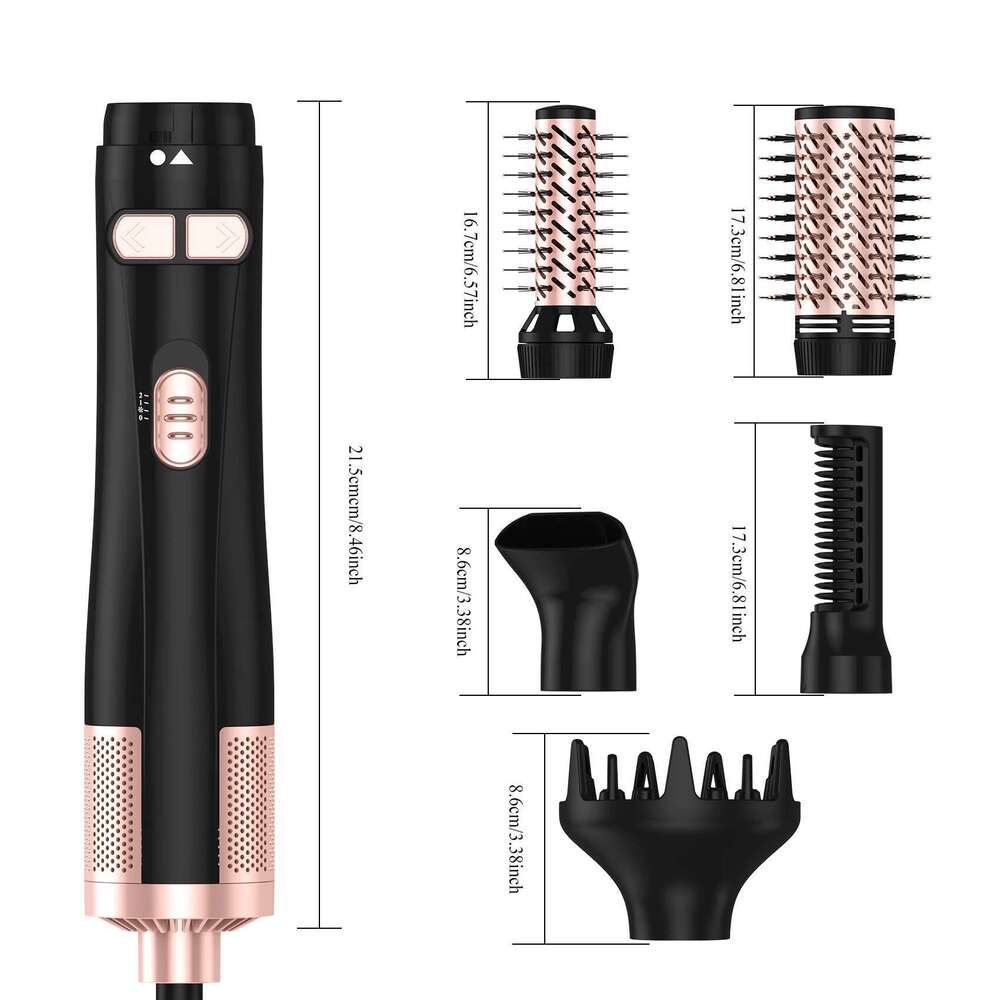 Hair 5 in 1 Blow Dryer Spinning Curling with 2 Rotating Brushes (1.5" & 2") Hot Air Brush Style