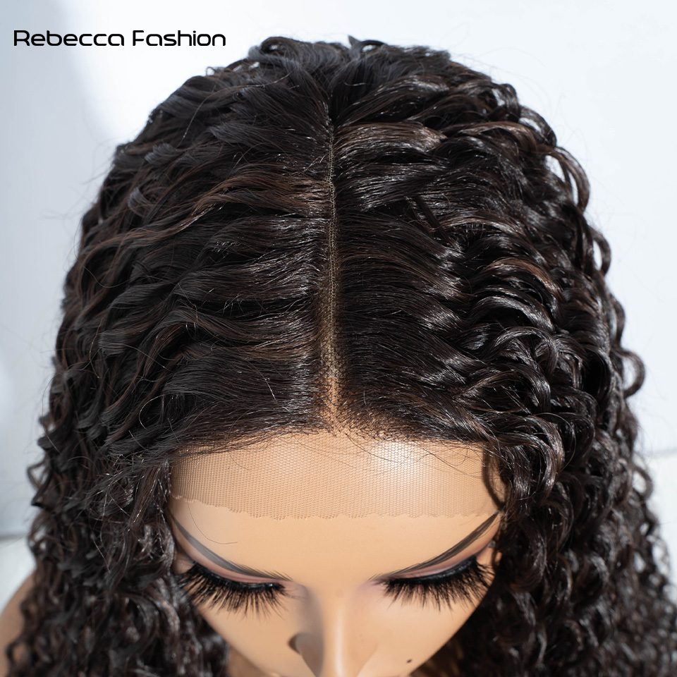 Rebecca Fashion Synthetic Lace Front 38 Inch Long Kinky Curly Wigs For Black Women Dark Brown Heat Resistant Hair High Temperature