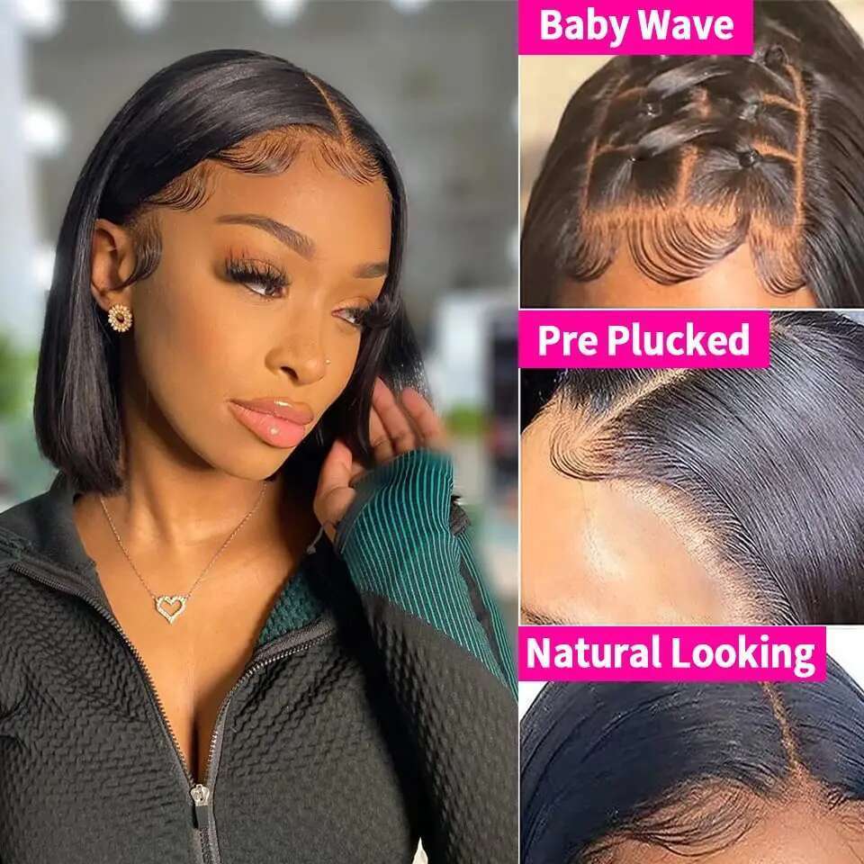 12Inch Wig 13x4 Lace Front Human Hair 180% Density 15A Straight Bob Wigs For Black Women Pre Plucke