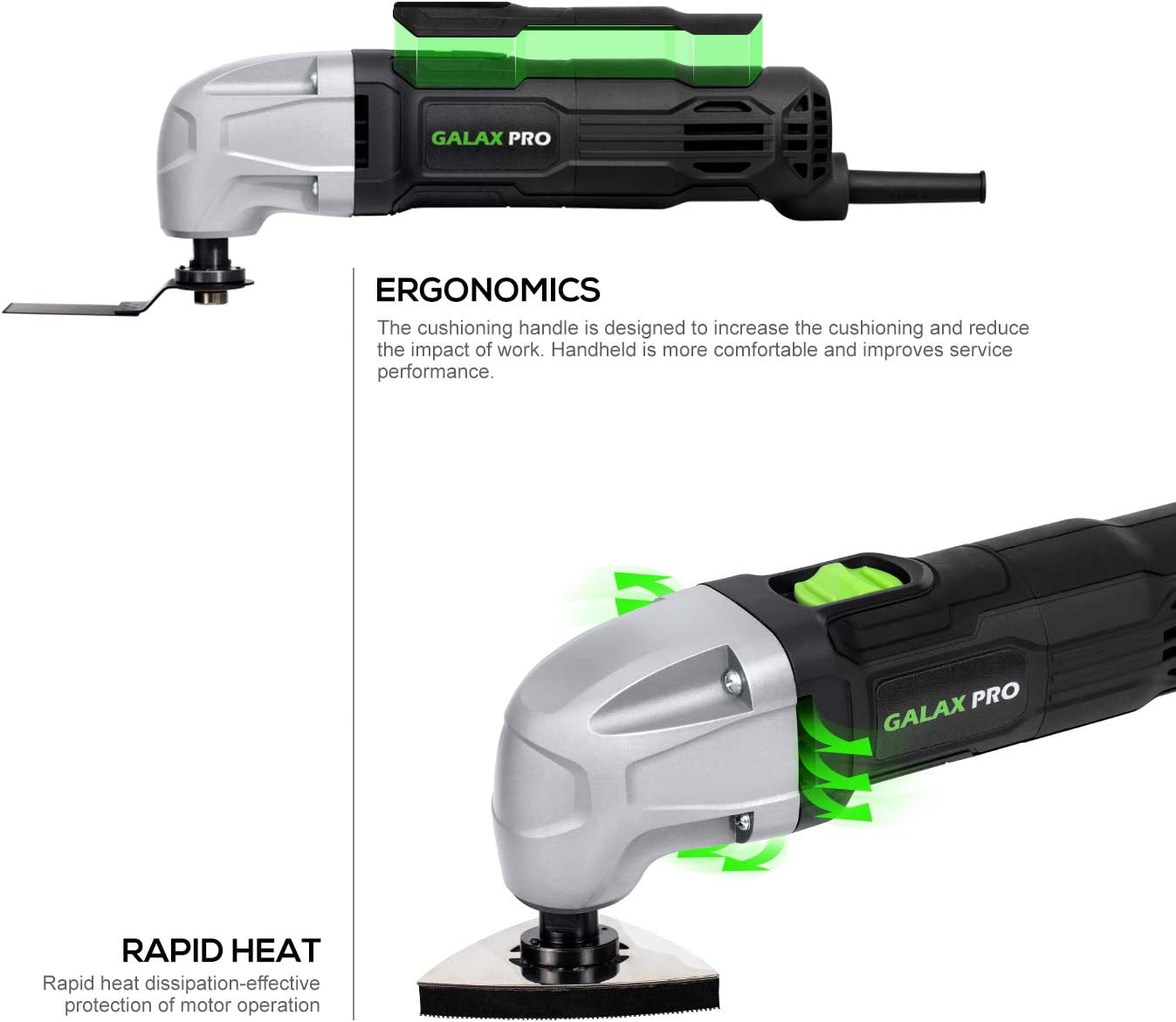 GALAX PRO 180W Oscillating Multifunction Tool 22000 OPM 3 Degree Vibration Angle with 3 Saw Blades 1 Semi-Circular Saw Blade Sanding Disc 6 Sanding Pa