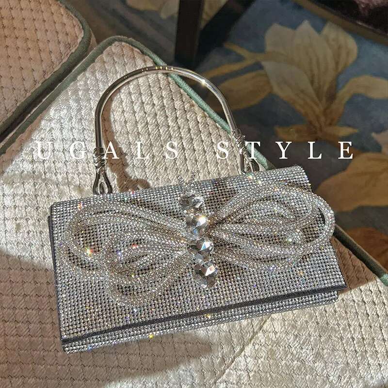 Bow Knot Women's Handbag Crystal Shiny Rhinestone Dia Evening Wedding Party Clutch Purse Shoulder Messenger Bag