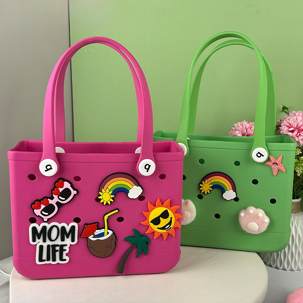 Top quality Brand High Quality Fashionable solid color EVA hole pool DIY beach bag expandable storage portable handbag New Free Delivery Designer Bag