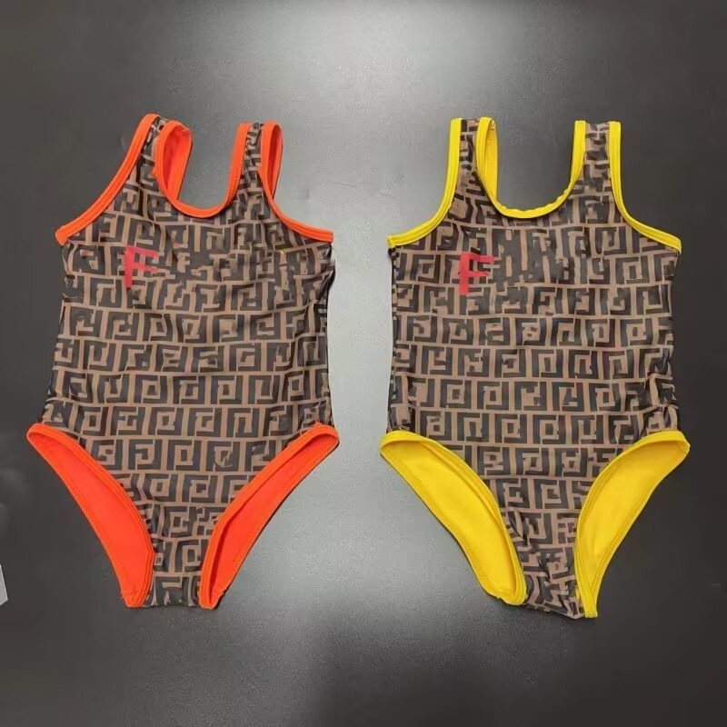 Summer girls' one-piece bikini, luxury printed girls' beach swimsuit, bikini designer, children's brand bikini swimsuit size 90-130cm A1