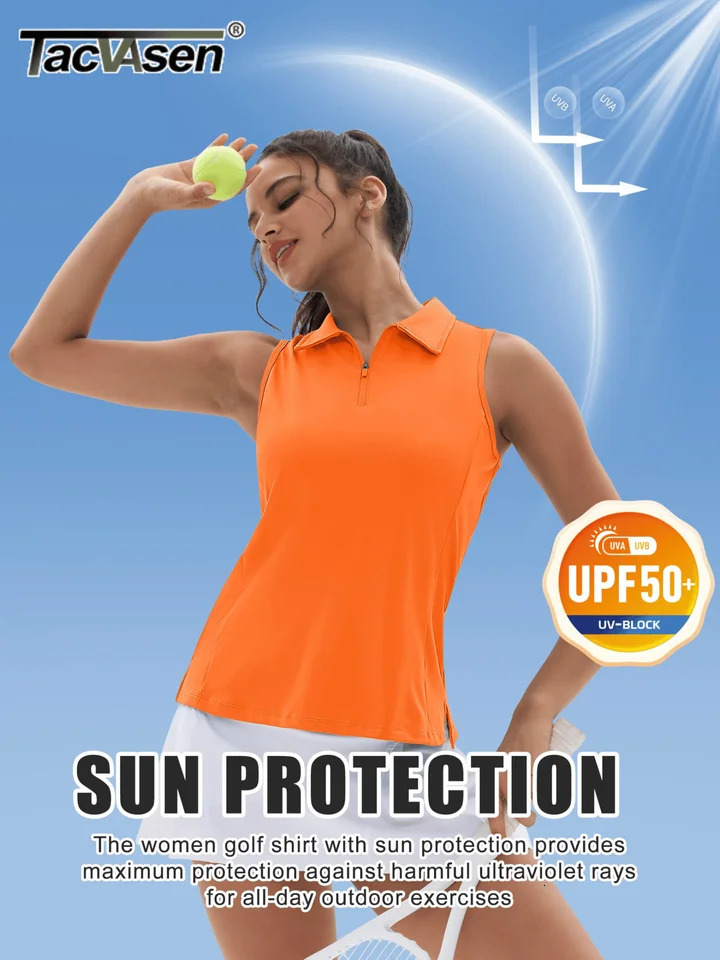 TACVASEN UPF50 Quick Dry Polo Shirts Womens Summer Golf Sleeveless Workout Tees Sun UV Protection Outdoor Fitness Gym Tank Tops 250515