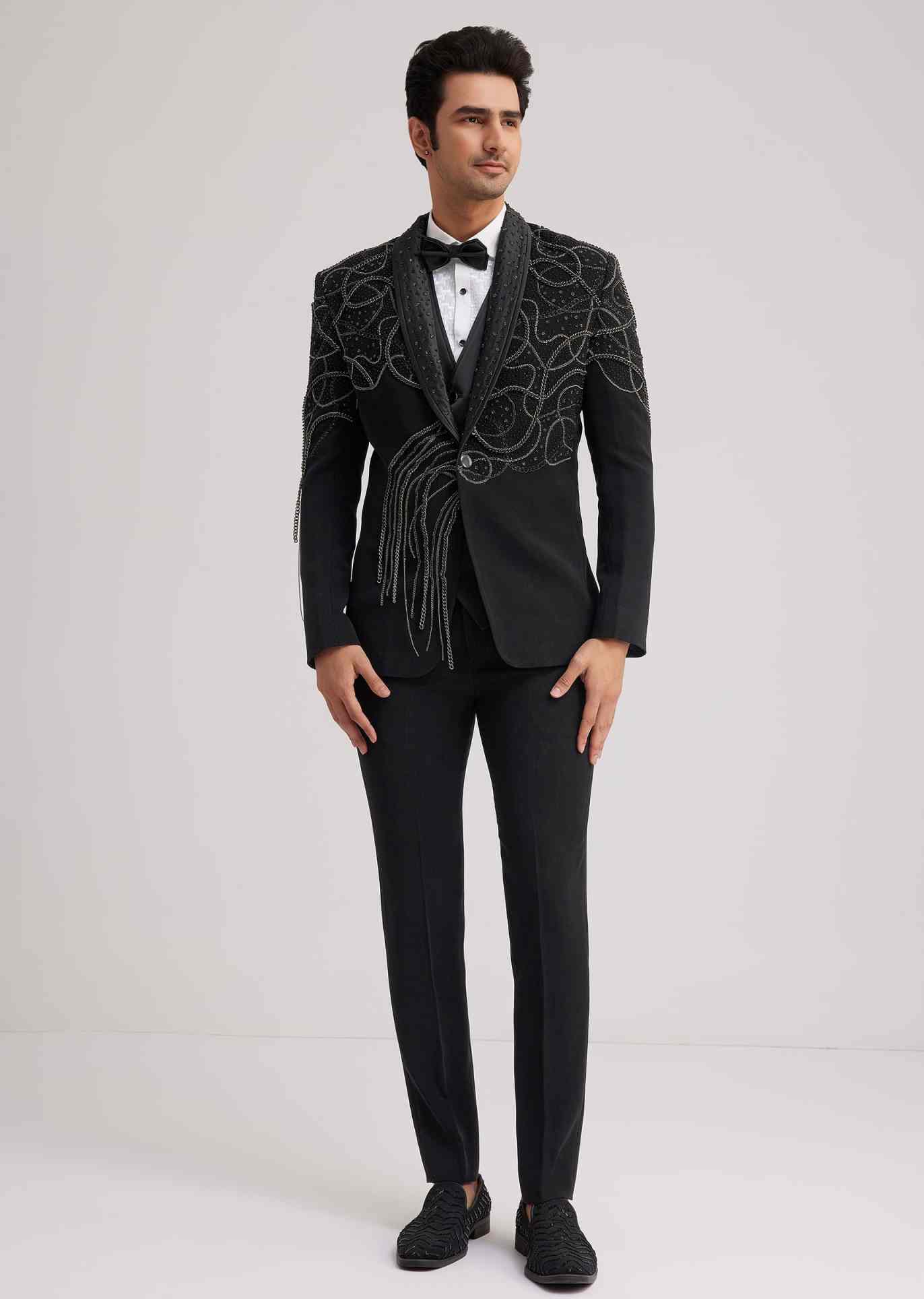 Fashion Beaded Wedding Tuxedos 2 Piece Set Jacket Pants Single Breasted Men Suit Designer Chain Groom Blazers Customized