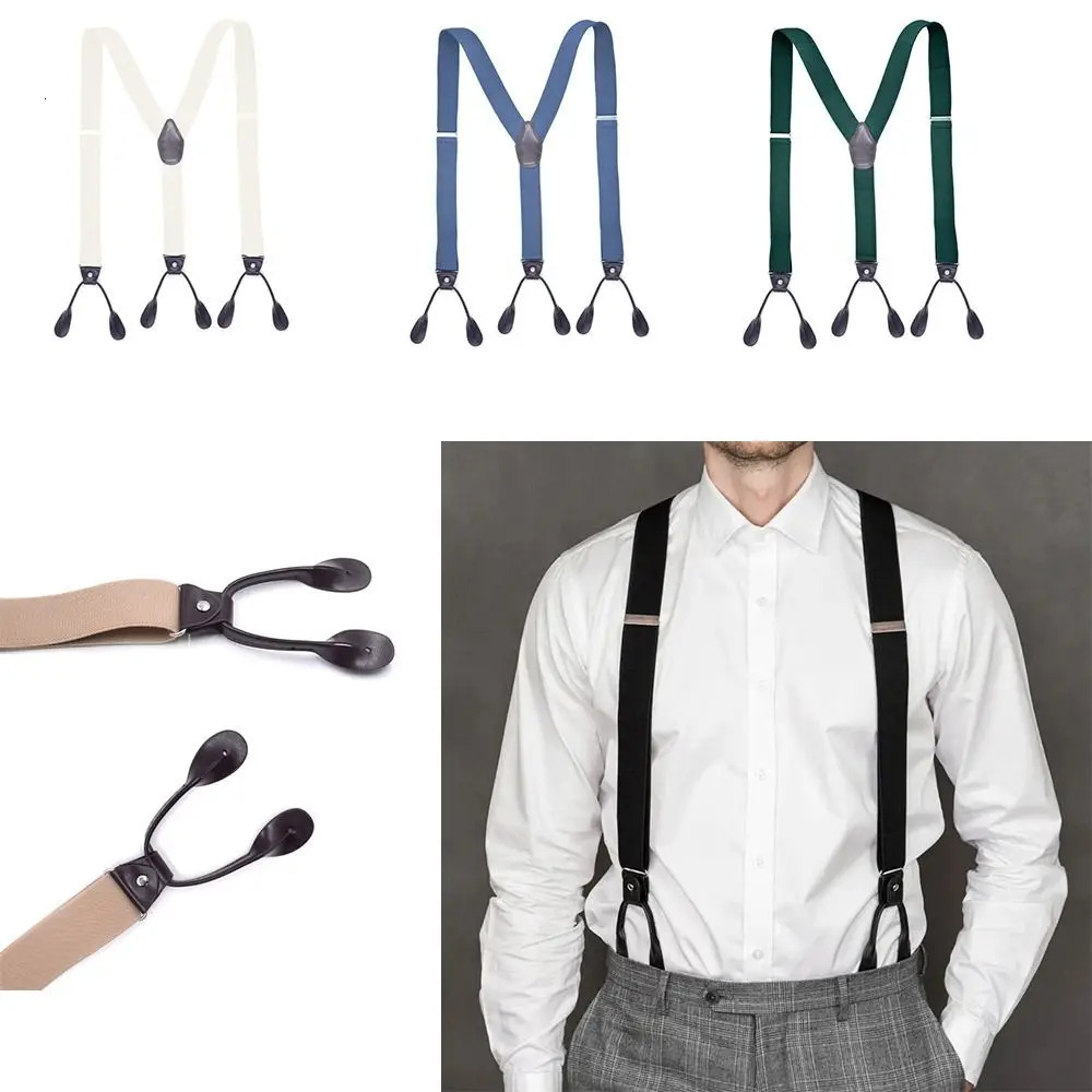 Vintage Suspenders Men Women Adult Leather Trimmed Button End Y Back Adjustable Elastic Trouser Braces Straps Belt Wedding 250515