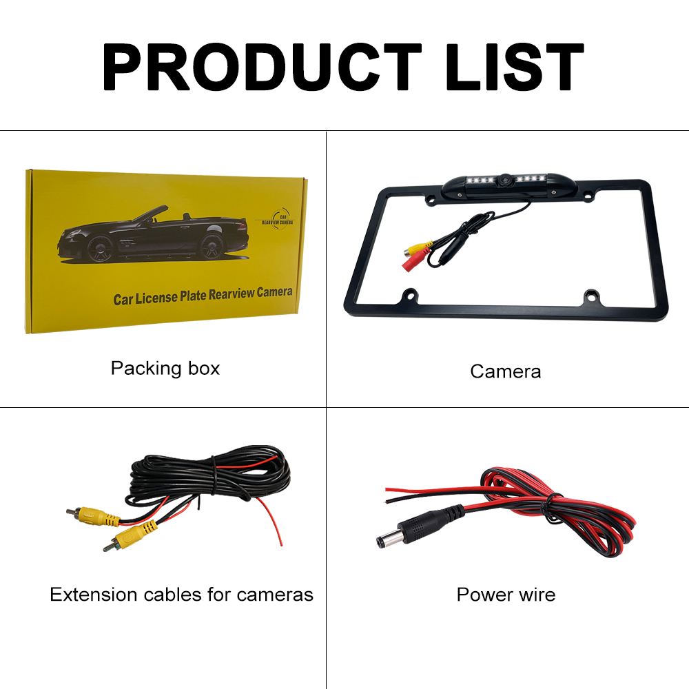 car License Plate Frame Backup Camera with 8 LED Rear View Camera 170° Ultra-HD Night Vision Waterproof Rearse Cam.