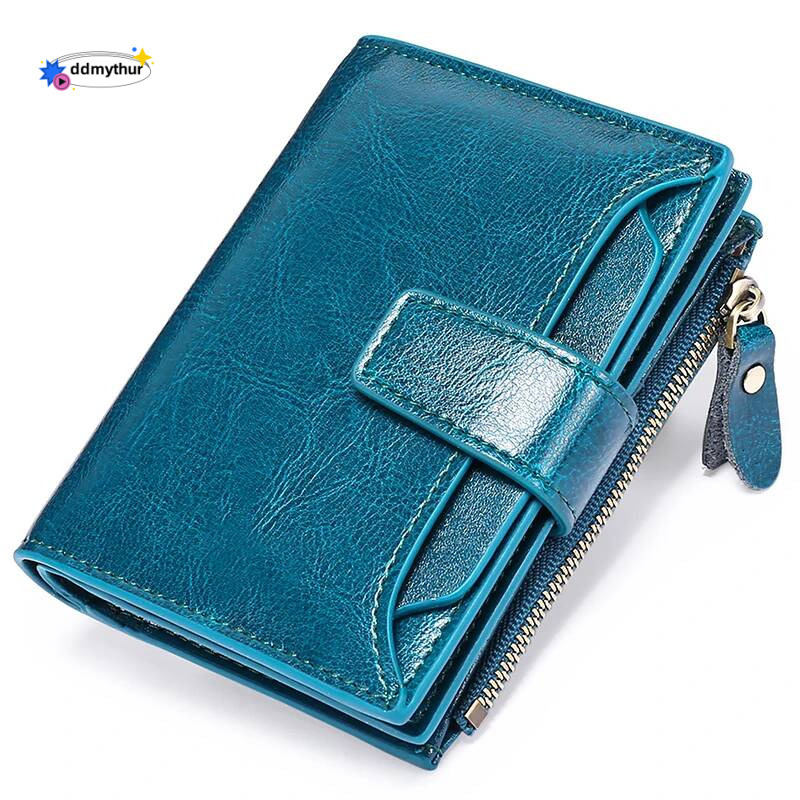 Women's Genuine Leather Short Wallet with Zipper - Kpop Style Coin Pocket & Card Holder, Slim Fashion Purse for Ladies ddmythur