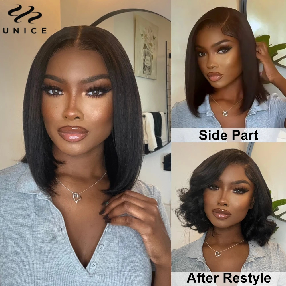 UNice Hair Drawstring Cap Yaki Straight Bob Wig Pre Cut Pre Bleached 7x5 Lace Closure Glueless Wigs Human Hair Ready To Wear Go 250512