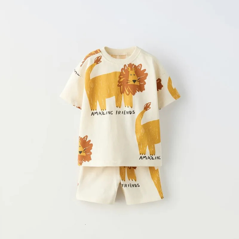 Short Sleeve Outfit Full Print TshirtShorts Baby Casual Round Neck Tops Shorts Two Piece Toddler Boys Style Tees Tracksuits 250515