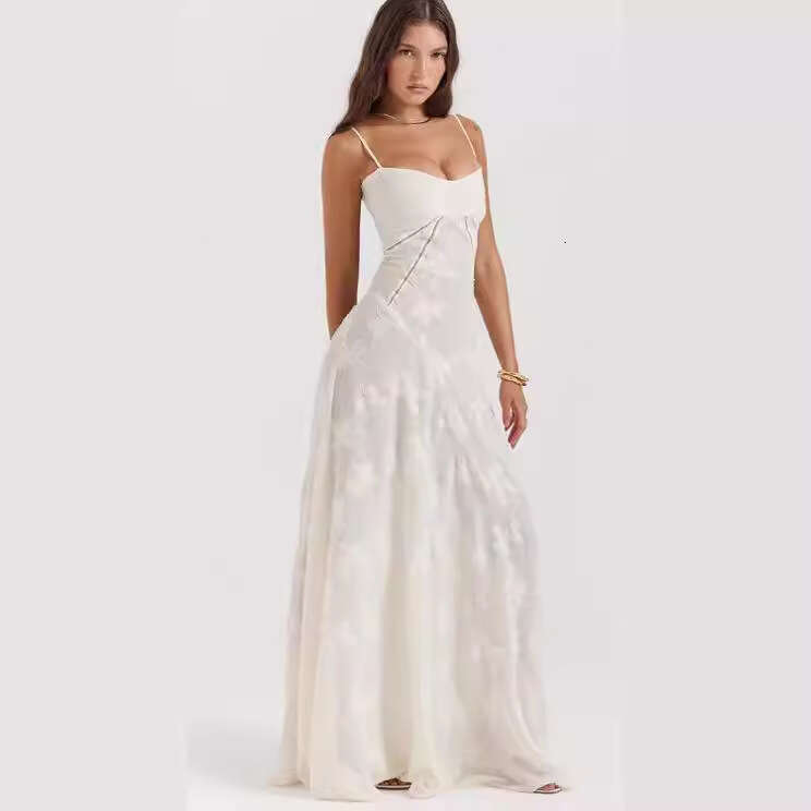 White Dress Maxi Dress Feng 2024 Summer New Women's Fashion Bra One Line Neck Elegant Evening Dress KQ