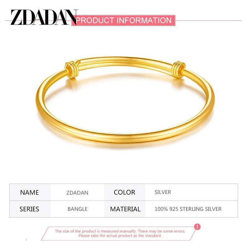 ZDADAN Sterling Sier Gold Adjustable Bracelet Bangle For Women Fashion Jewelry