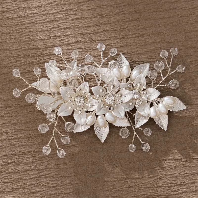Fashion Pearl Flower Clip Silver Color Hair Combs Wedding Bridal Jewelry Accessories Headpieces For Woman Bride Hair Ornaments 250509