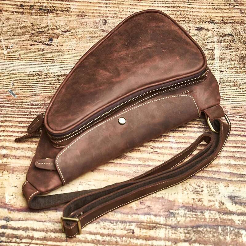 Nupugoo-Genuine Leather Vintage Chest Bag Men, Crossbody Shoulder, High Quality Leather, Multifunction Zipper For 9.7 Inch I