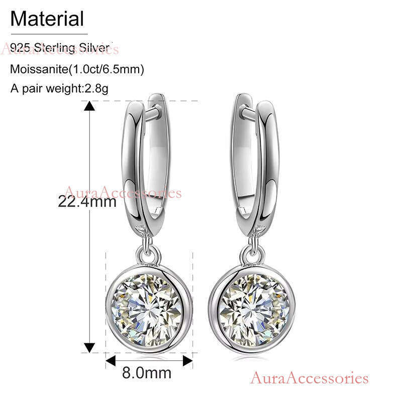 Simple Design 2ct VVS1 D Color Dangle Sterling Sier Drop Earrings for Women Platinum Plated Jewelry
