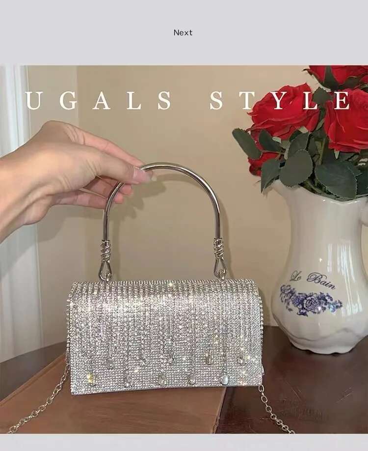 Glitter Shiny Dia Evening Bling Tassel Square Women Handbag Wedding Party Clutch Purse Shoulder Crossbody Bag