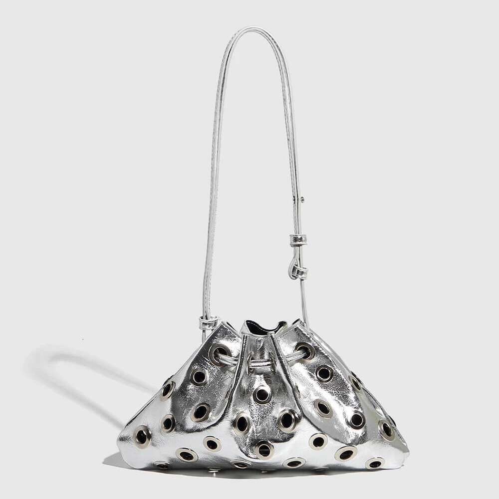 Women Metal Stud Y2k Shoulder Large Capacity Retro Hollow Drawstring Crossbody Bag Shopping Vacation Handbag