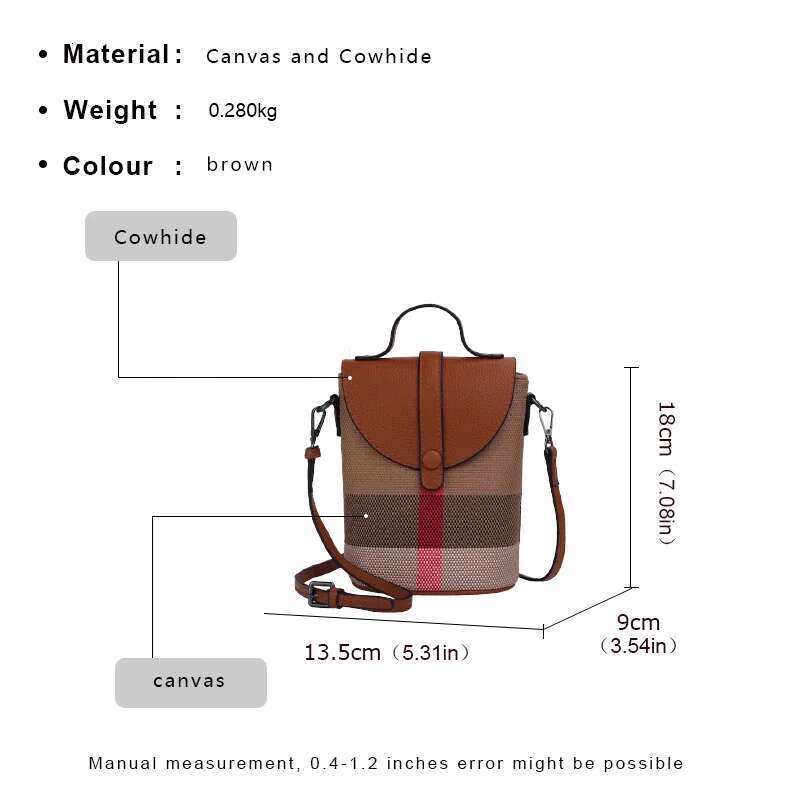 Aidrani Fashionable Women's Mini Plaid Single Shoulder Crossbody Bag, Canvas Patchwork Cowhide Portable Small Bag