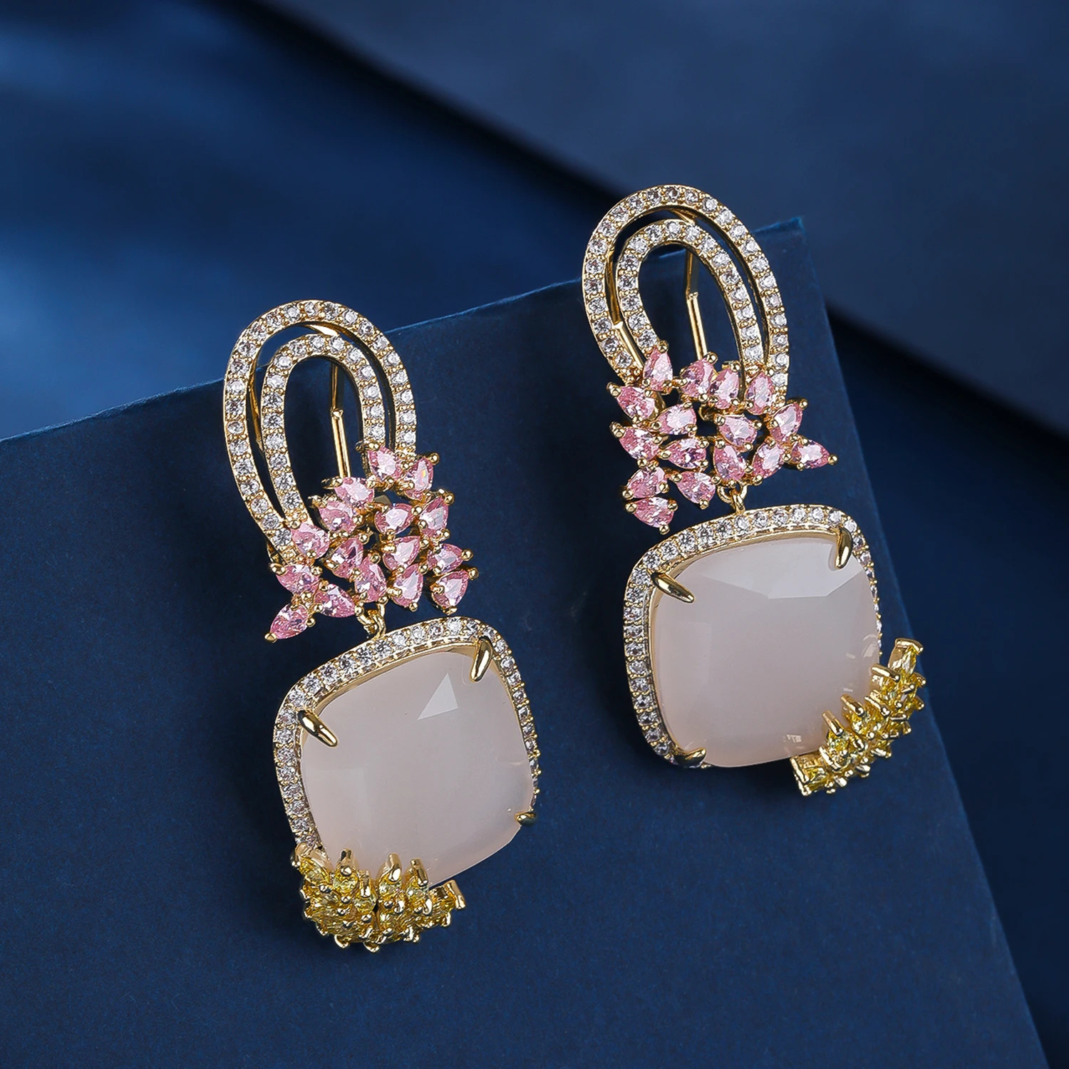 Cubic Zirconia Big Square Shape Stone Drop Dangle Earrings CZ Festive Jewelry CE12043 250515