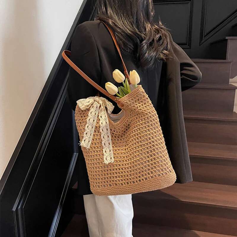Summer Retro Large Capacity Weaving Casual Tote Bag High Quality Versatile Underarm Women's Shoulder Bags