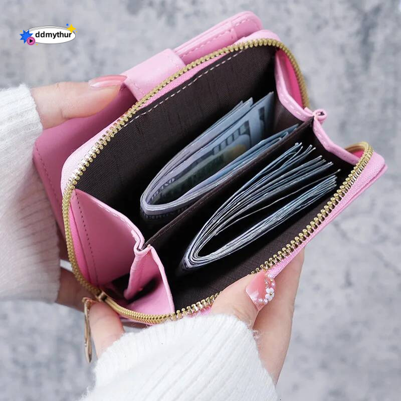 2023 New Women's Short Wallets Soft PU Leather Small Female Coin Money Purses Ladies Foldable Mini Zipper Credit Card Holders ddmythur