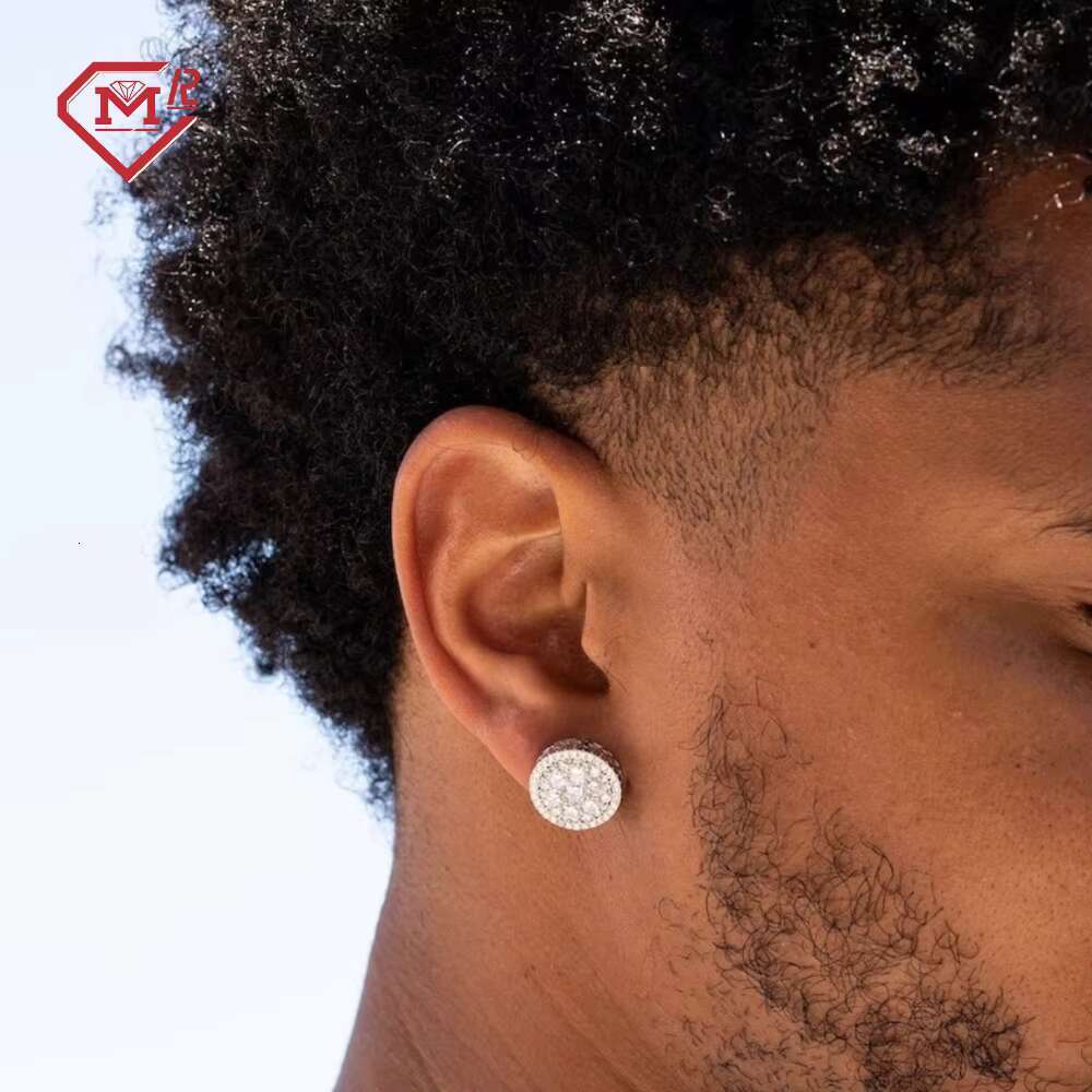 Men's round with screw back for daily wear, sier V vs silica earrings