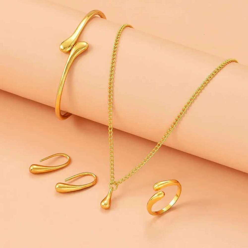4Pcs Sterling Sier Water Drop Earring Ring Bracelet For Women Elegant Four-Piece Jewelry Set Party Wedding Gift