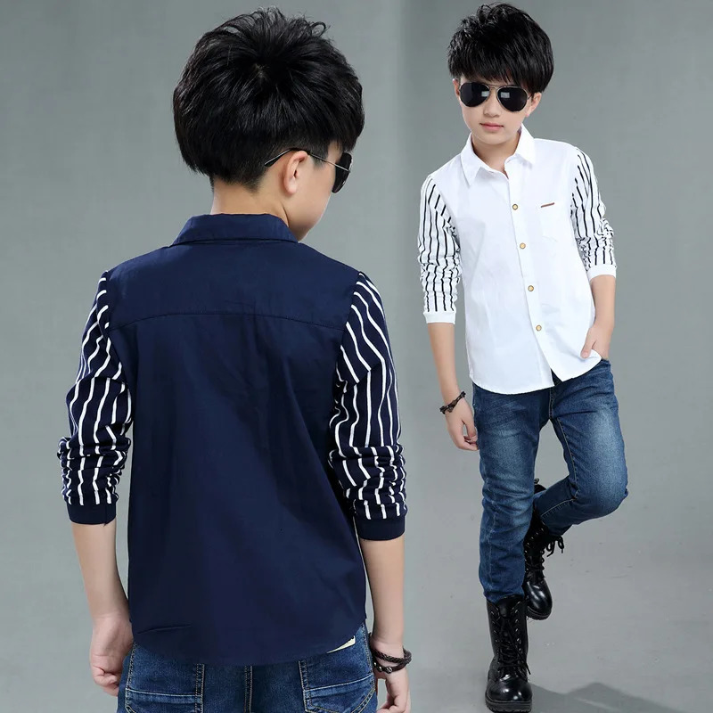 Boys Blouses And Shirts Childrens Stripe Top Spring Autumn Casual White Polo Shirts Teenager School Outerwear Cotton 250515