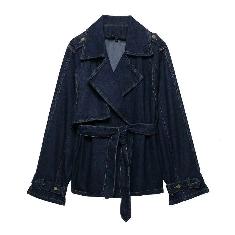 Women Casual Denim Trench Jacket With Belt Long Sleeves Summer Autumn Female Outerwear Chic Overcoat