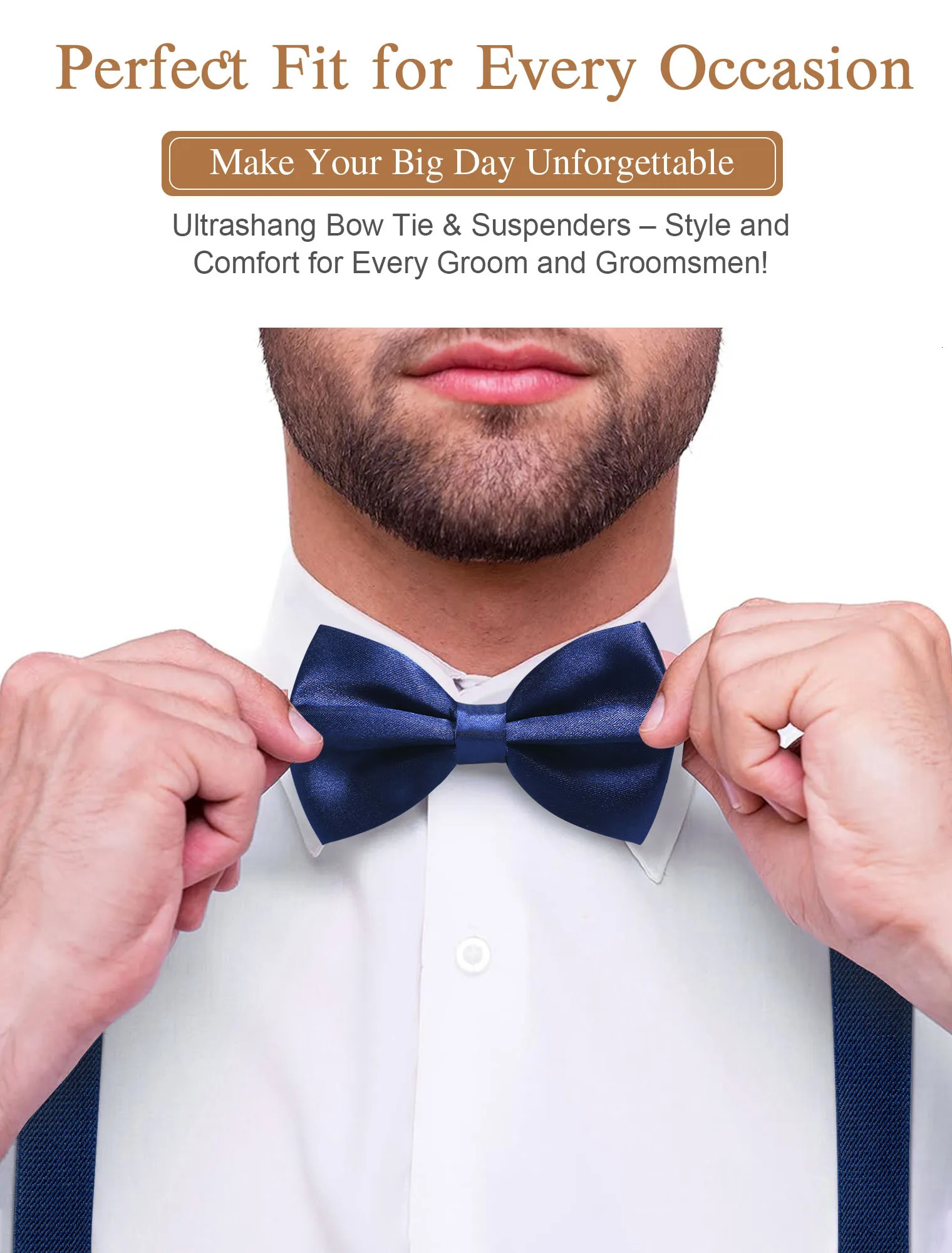 Suspenders Bow Tie Set For Men - Adjustable Size Elastic 1 inch Y Shape with Strong Clips Braces Wide Y Shape Suspenders 250515