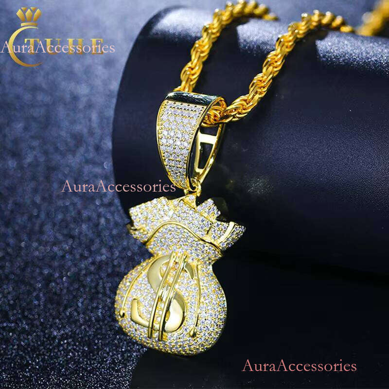 Pass Dia Tester Punk Style Moissanite Money Bag Sterling Sier Dollar Pendant for Party