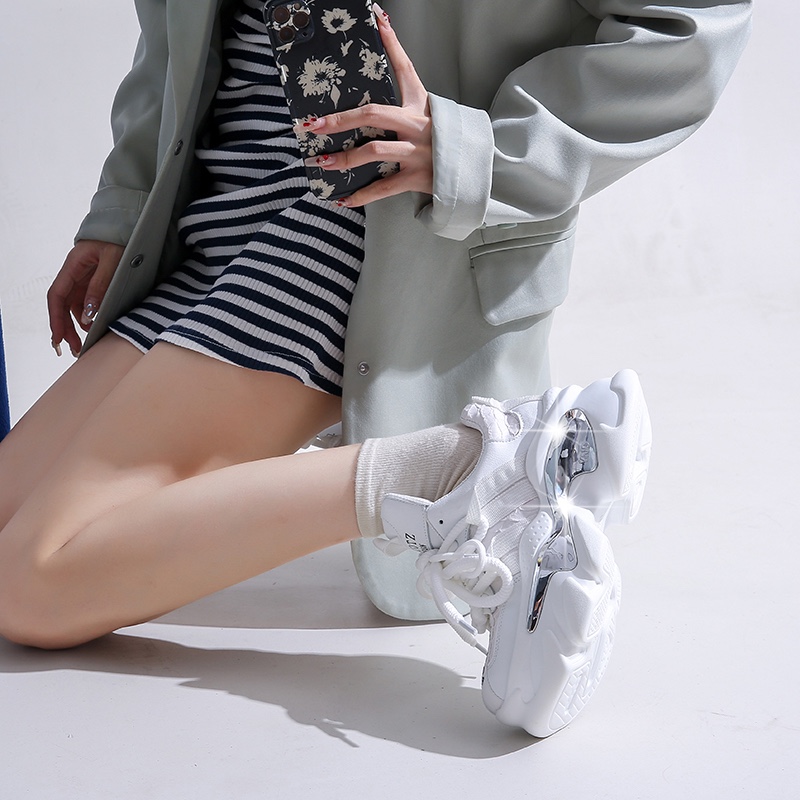 Mix Color Chunky Platform Non-Slip Sneakers Heels Vulcanize Shoes Women Fashion Platform Casual Shoes Woman 2025 Lace-Up Non-Slip Walking Shoes 8.5CM 