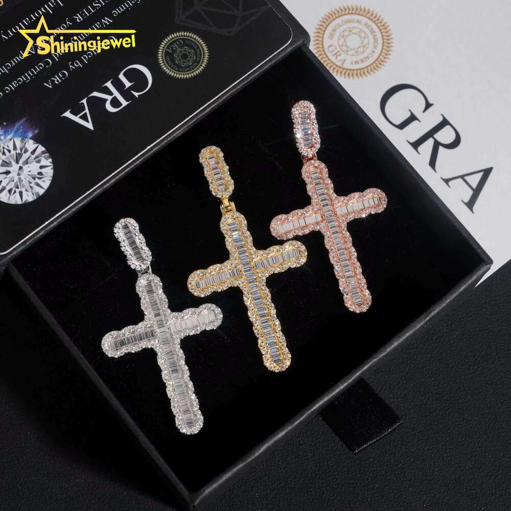 Instock Iced Jewelry Sier Charm Laboratory Silica Cross Pendant for Men and Women