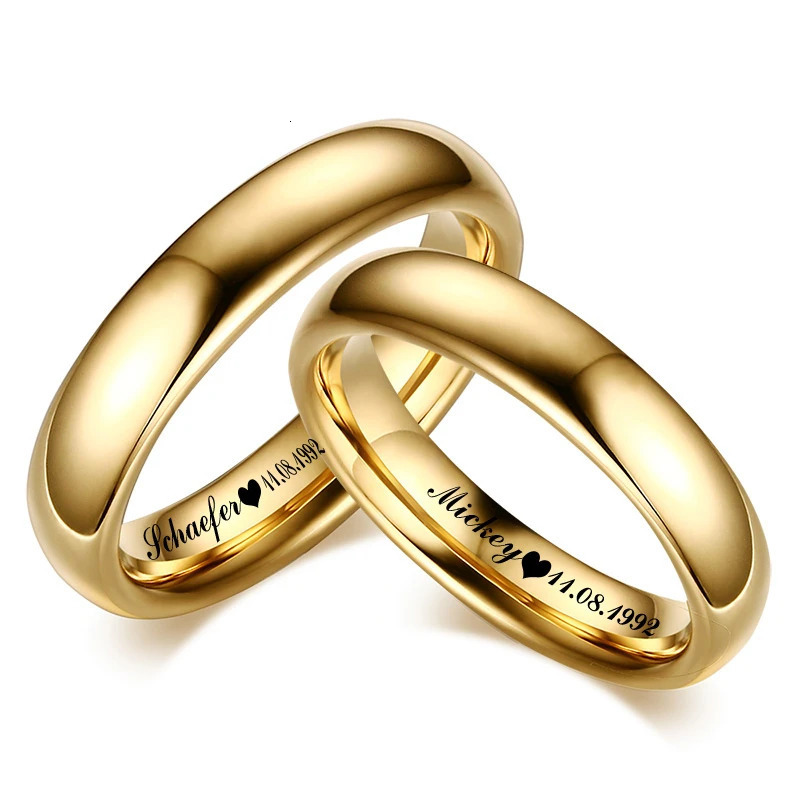 Smooth Stainless Steel Couple Rings Gold Color Simple 4MM Women Men Lovers Wedding Jewelry Engagement Gifts Personalized 250515