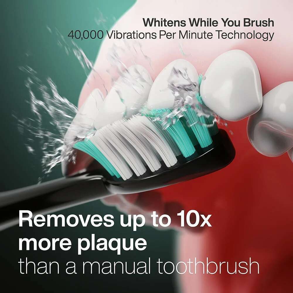Black Series Ultra Whitening Electric Toothbrush Ada Accepted Brush Heads Travel Case 40,000 Vpm Motor Wireless Charging 4 Modes