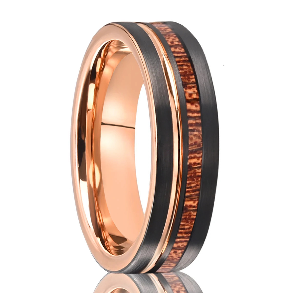 8MM/6MM rose golden and black tungsten ring wooden ring comfortable to wear suitable for daily wedding party anniversary gift 250515